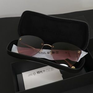 Chanel Gold Brown Titanium Cat Eye Sunglasses Rimless Women 4273T
